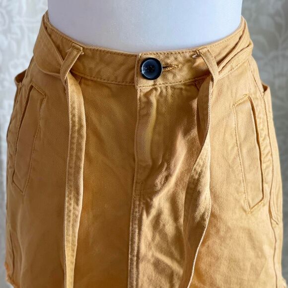 Pacsun Yellow Denim Tie Waist Raw Hem Boho Festival Mini Skirt Size 23" - Picture 6 of 8